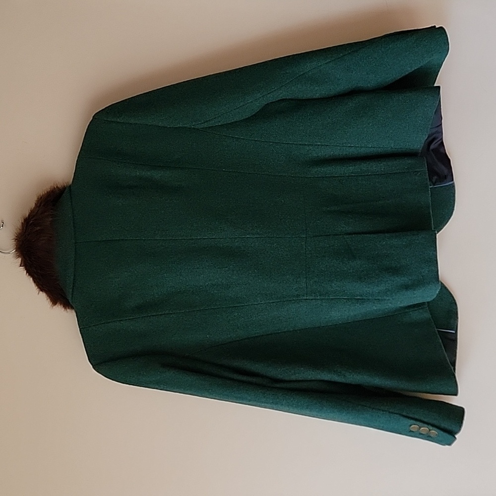 Talbots Dark Green Wool Jacket with Brown Faux Fur Collar - Picture 5 of 7